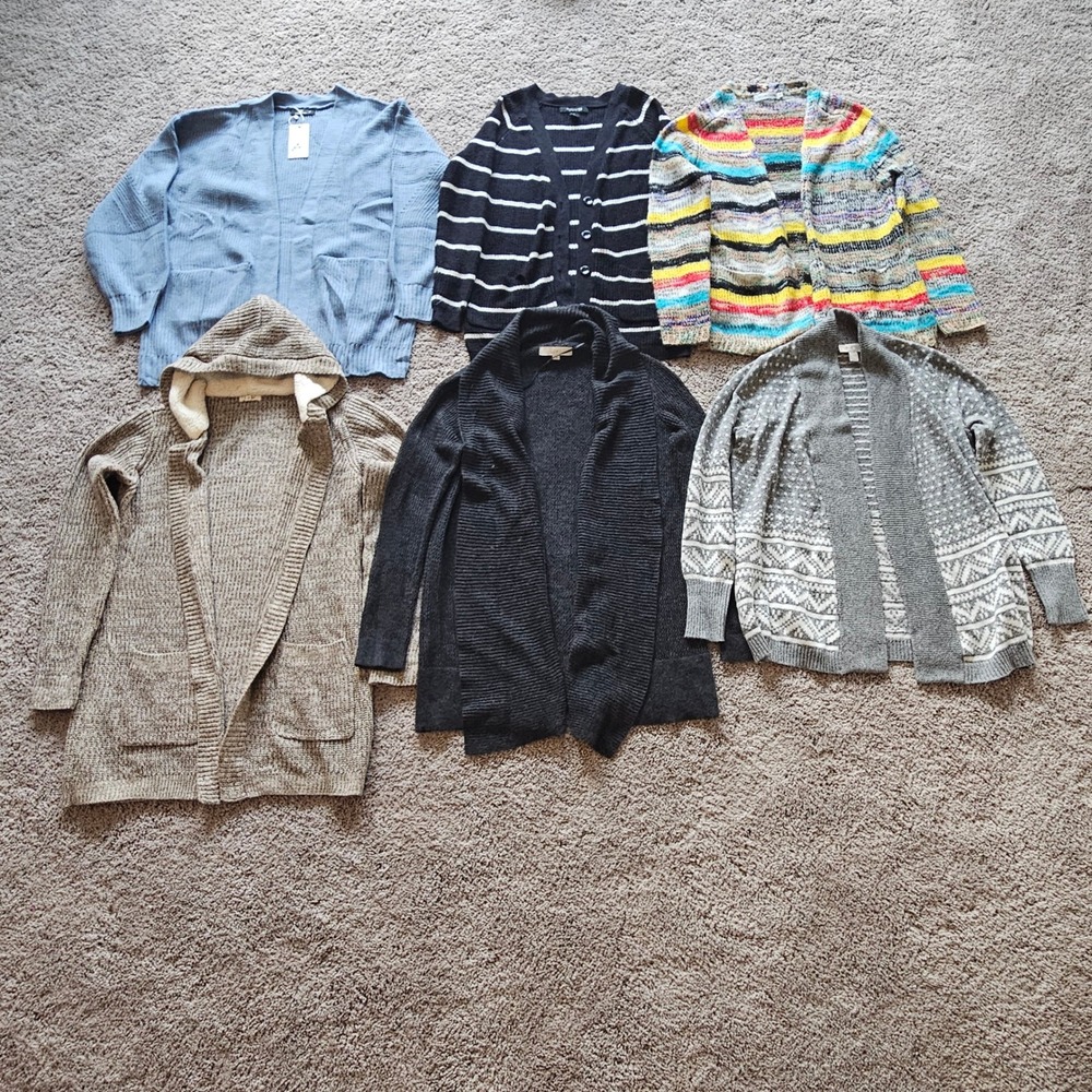 Womens Cardigan Sweater Lot of 6 Women Size M Open Front Chunky Knit Pockets - Picture 2 of 9
